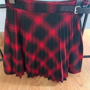 Mango Red and Black Plaid A-Line Skirt
